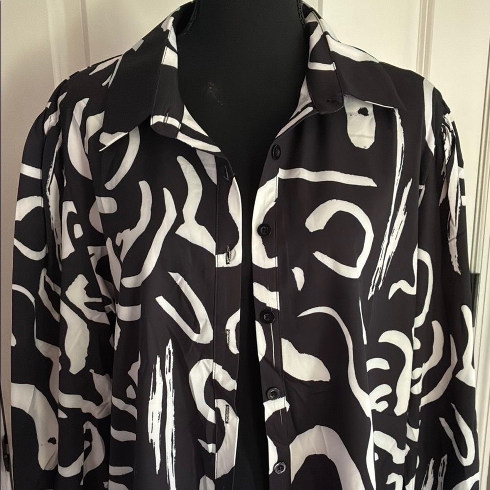 Black and White Abstract Button-Up Shirt